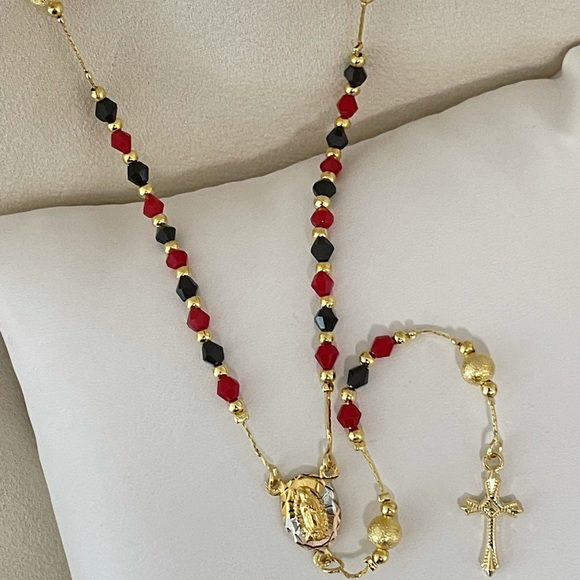 18k Gold Filled Virgin Mary Crystal Beads Rosary - Picture 3 of 8